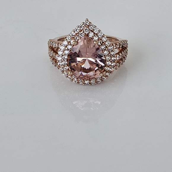 Genuine Morganite & White Zircon Sterling Silver With 18k Rose Gold Overlay Sz 7 - Picture 12 of 12